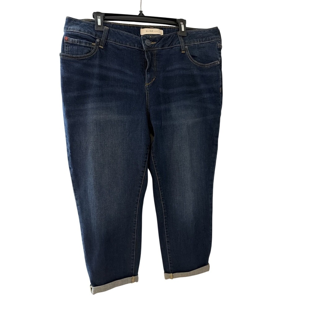 Slink Jeans Dark Blue Women's Curvy Cropped Boyfriend With Rolled Cuff Size 18
